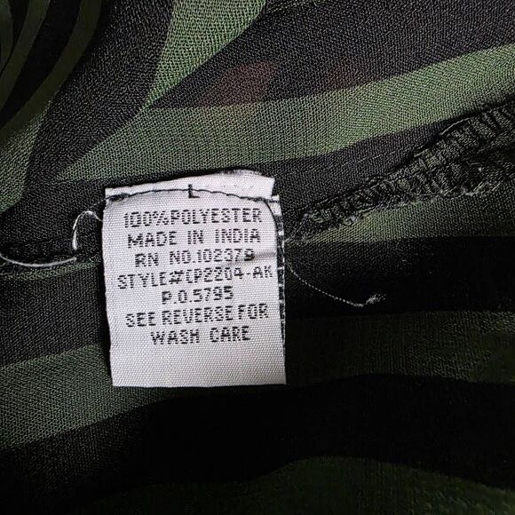 GB Green Black Striped Roll Tab Blouse Sheeer Size L - Picture 6 of 7